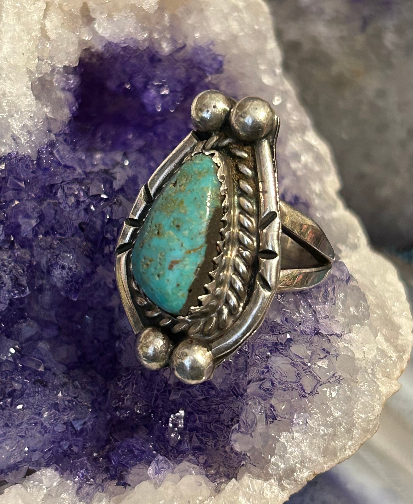 Vintage Sterling Silver Natural Turquoise Ring • Size 7.25