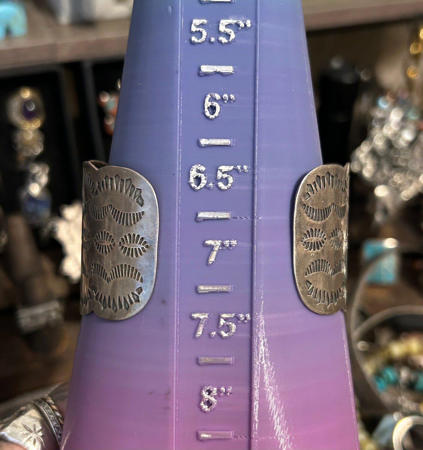 Sterling Silver & Charoite Southwestern Large Stamp Work Cuff