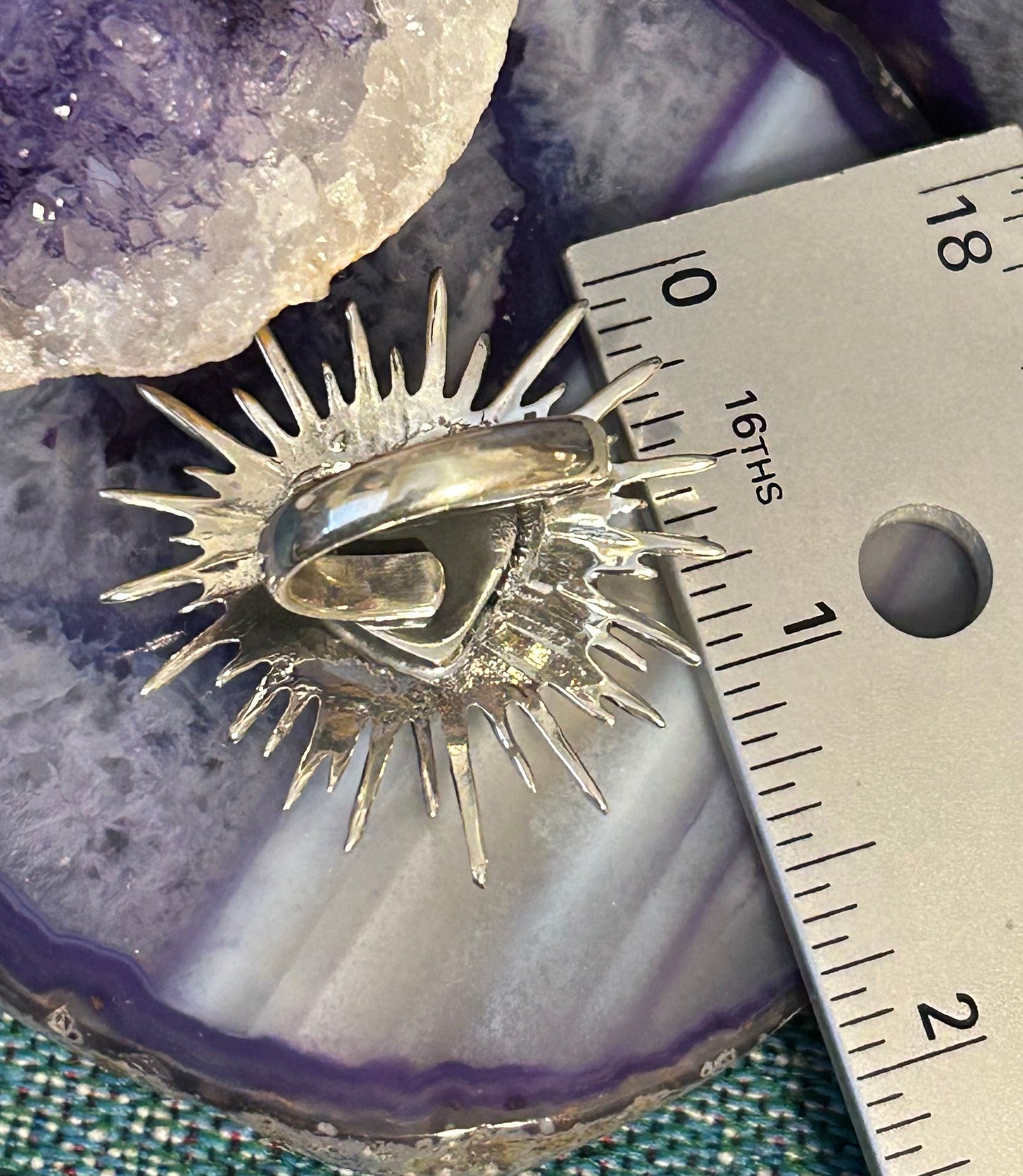 Sterling Silver Taxco Mexico Stone Heart Burst Rings