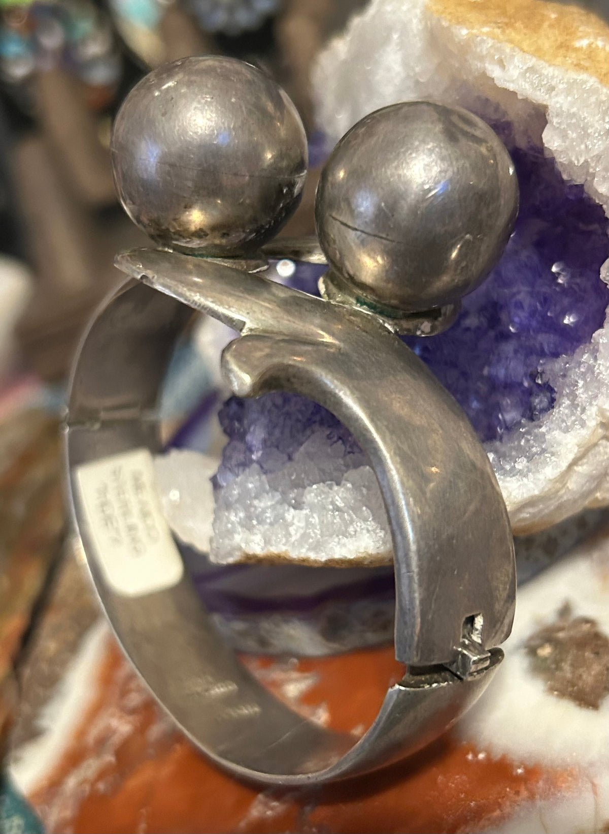 Vintage Mexico Sterling Silver Modernist Chunky Ball Hinge Bangle Bracelet