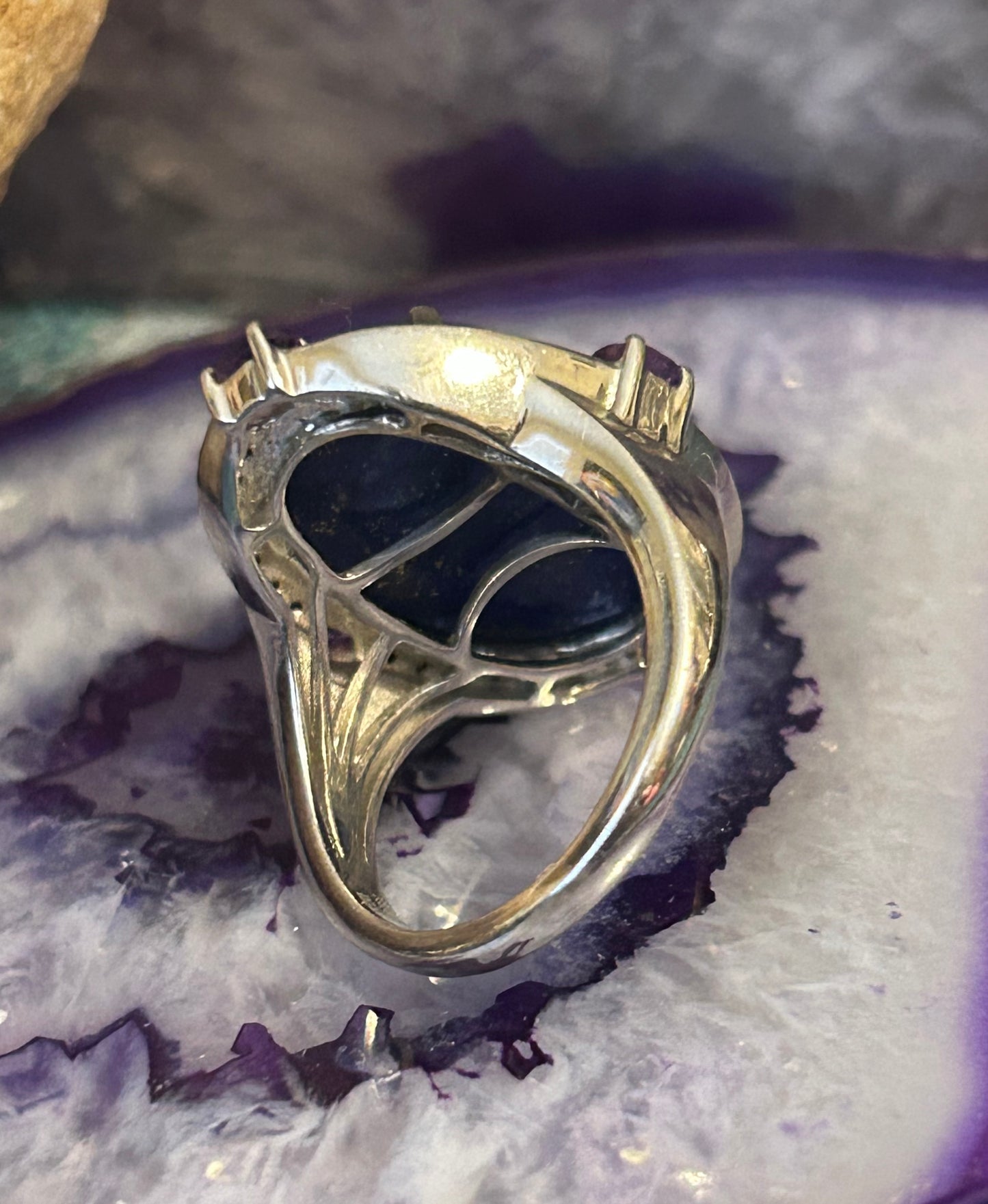 Vintage Sterling Silver Natural Gemstone Lapis, Topaz & Amethyst Ring • Size 8