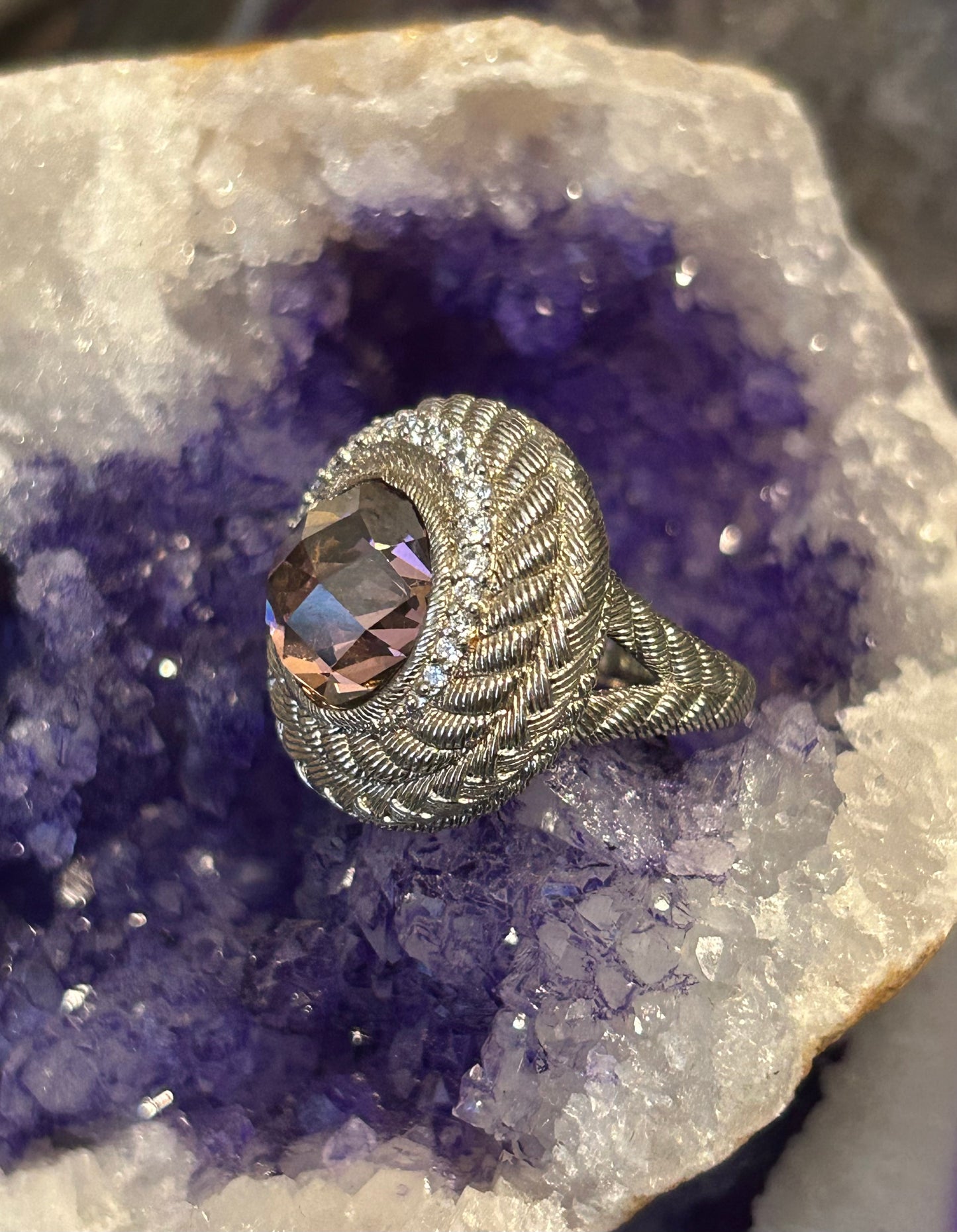 Judith Ripka Sterling Silver Chunky Purple CZ Rope Swirl Ring • Size 5