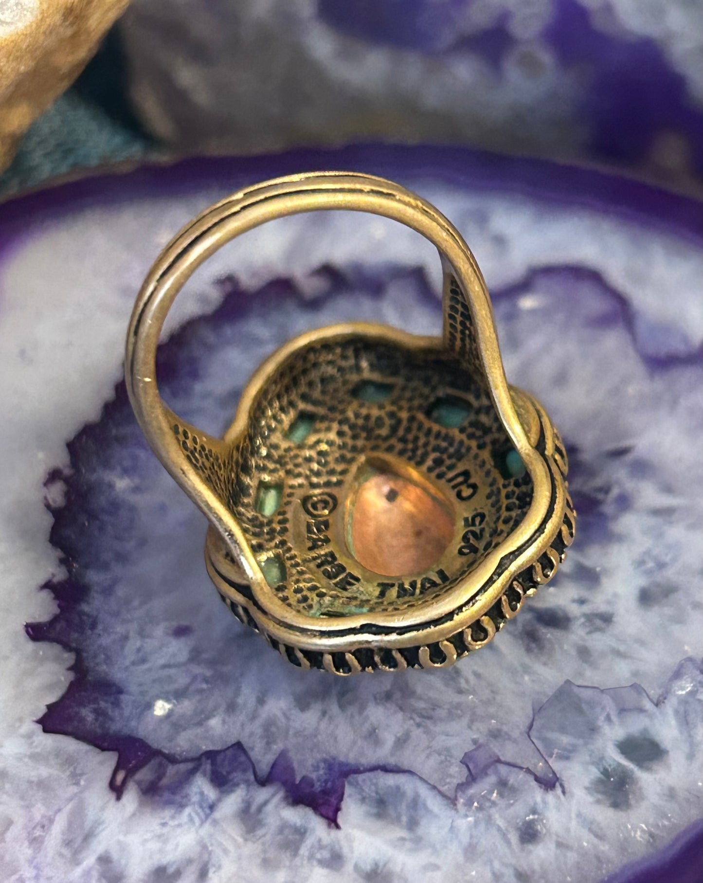 Vintage Barse Sterling Silver And Copper Mixed Metal Ring With Turquoise • Size 8