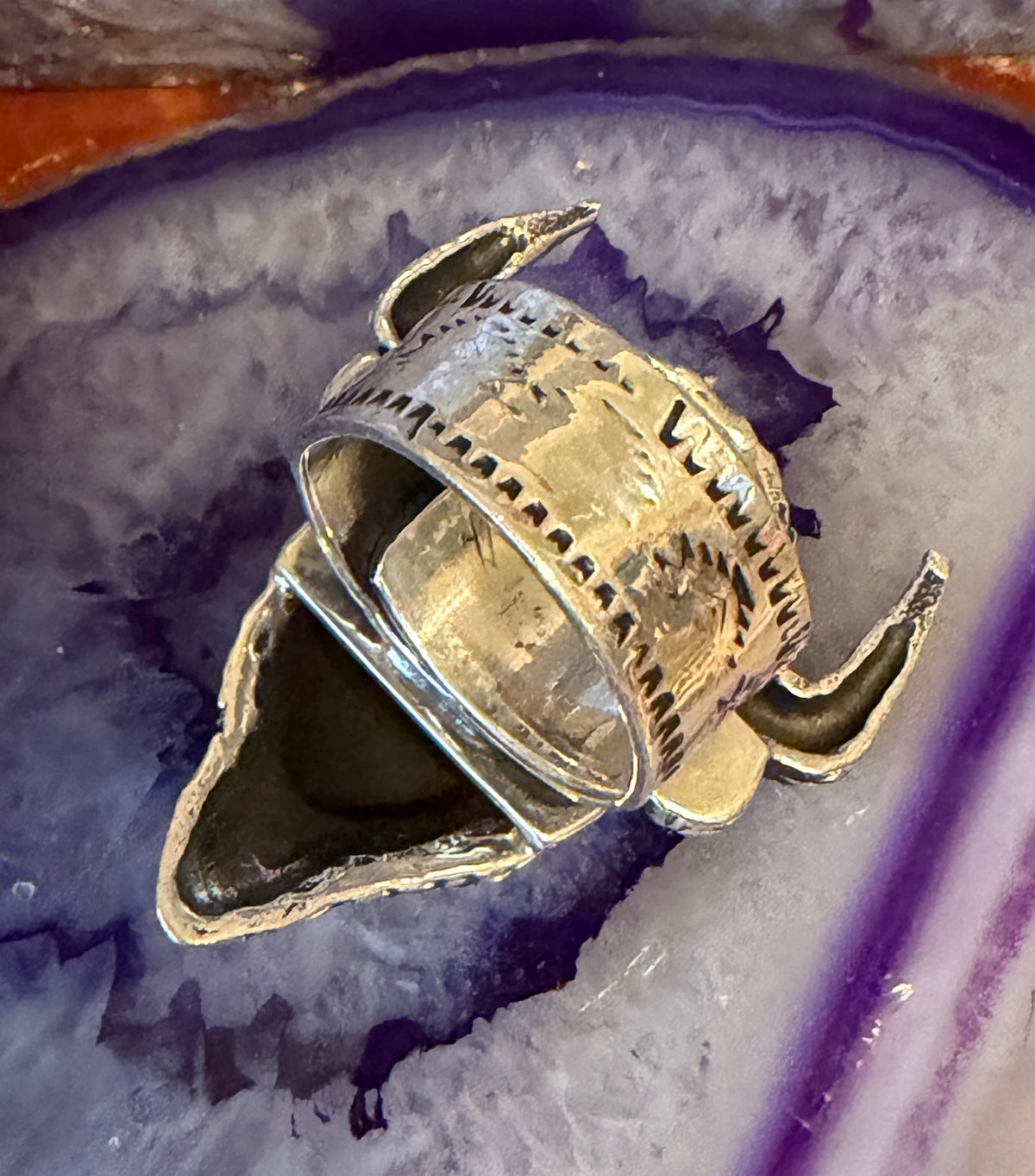 Sterling Silver Modern Taxco Mexico Buffalo Bison Adjustable Statement Ring