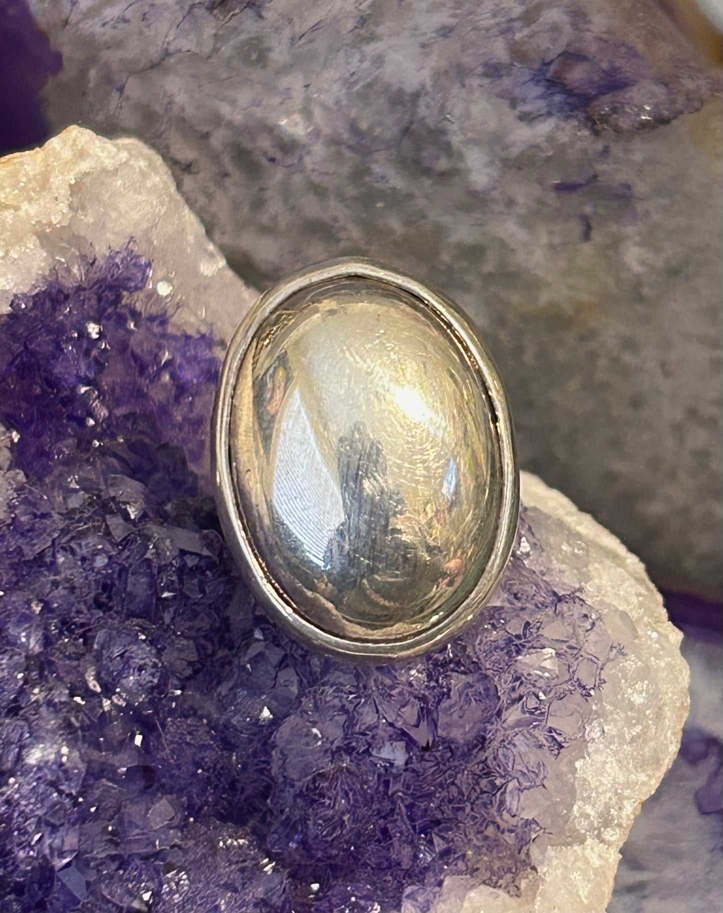 Vintage Sterling Silver Mexico Chunky Dome Oval Ring • Size 7