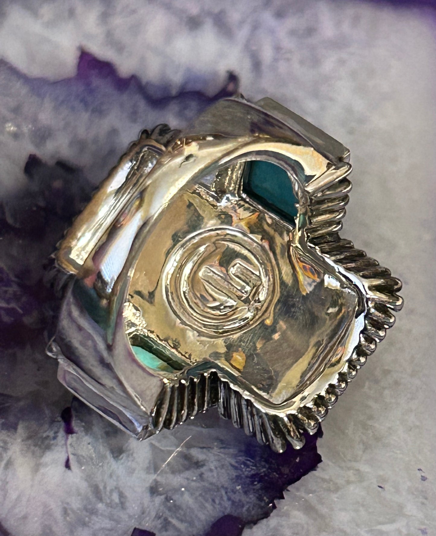 Sterling Silver Chunky Baltic Amber & Kingman Turquoise Ring Size 5