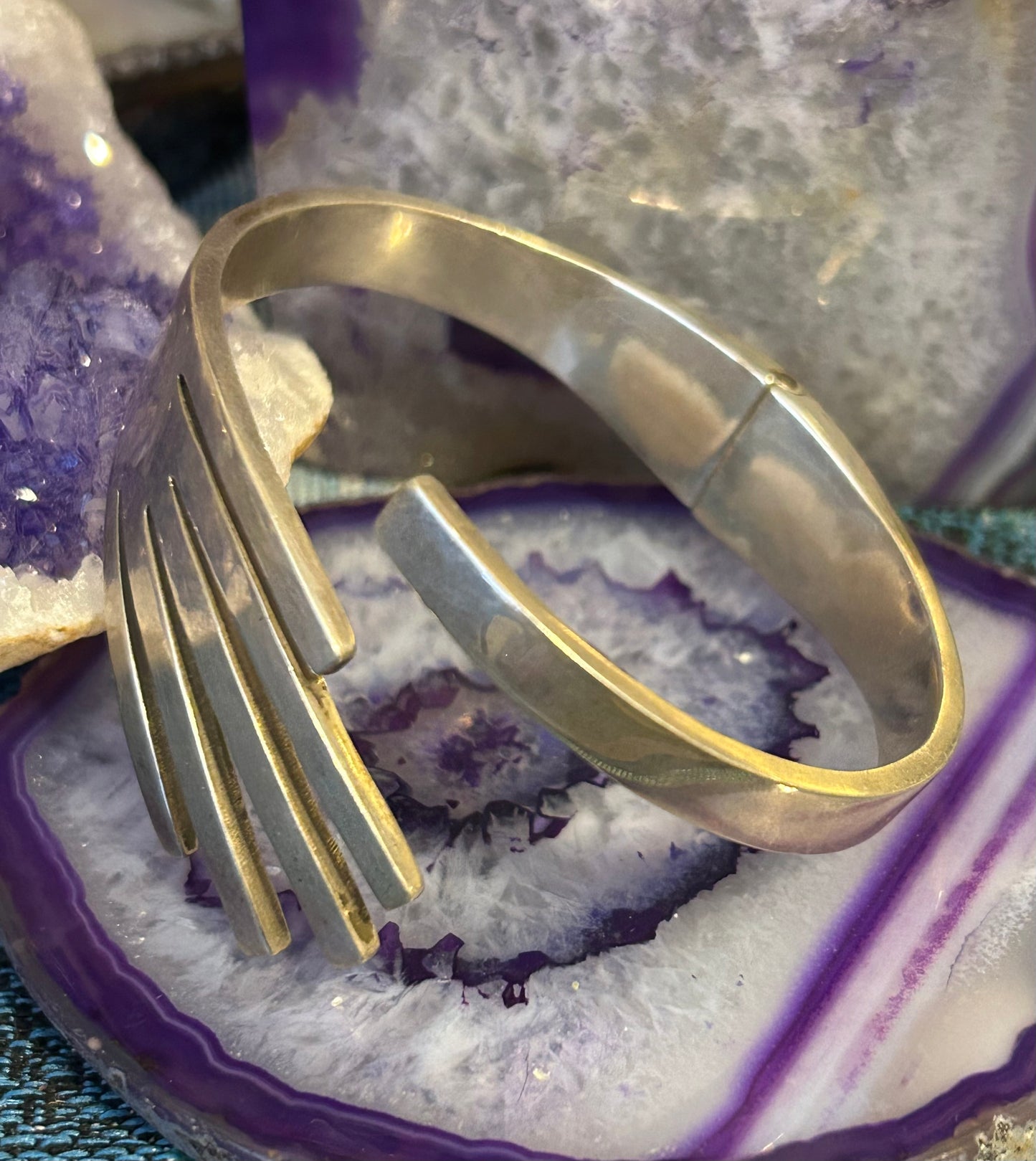 Vintage Taxco Mexico Sterling Silver Modernist Hinge Bracelet