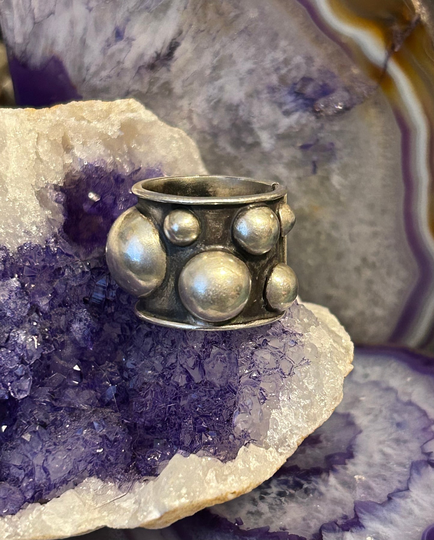 Sterling Silver Taxco Mexico Wide Ball Band Ring Size 7.25-9