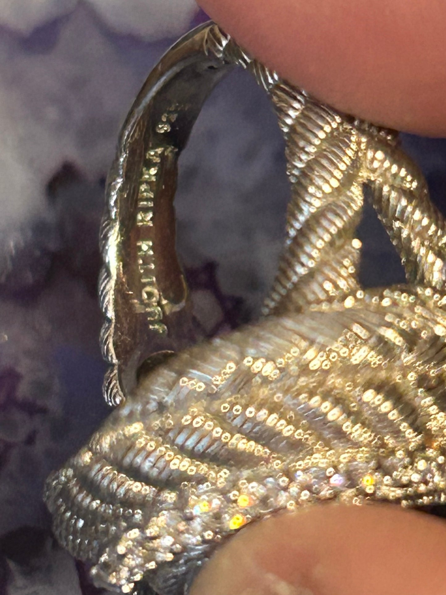 Judith Ripka Sterling Silver Chunky Purple CZ Rope Swirl Ring • Size 5