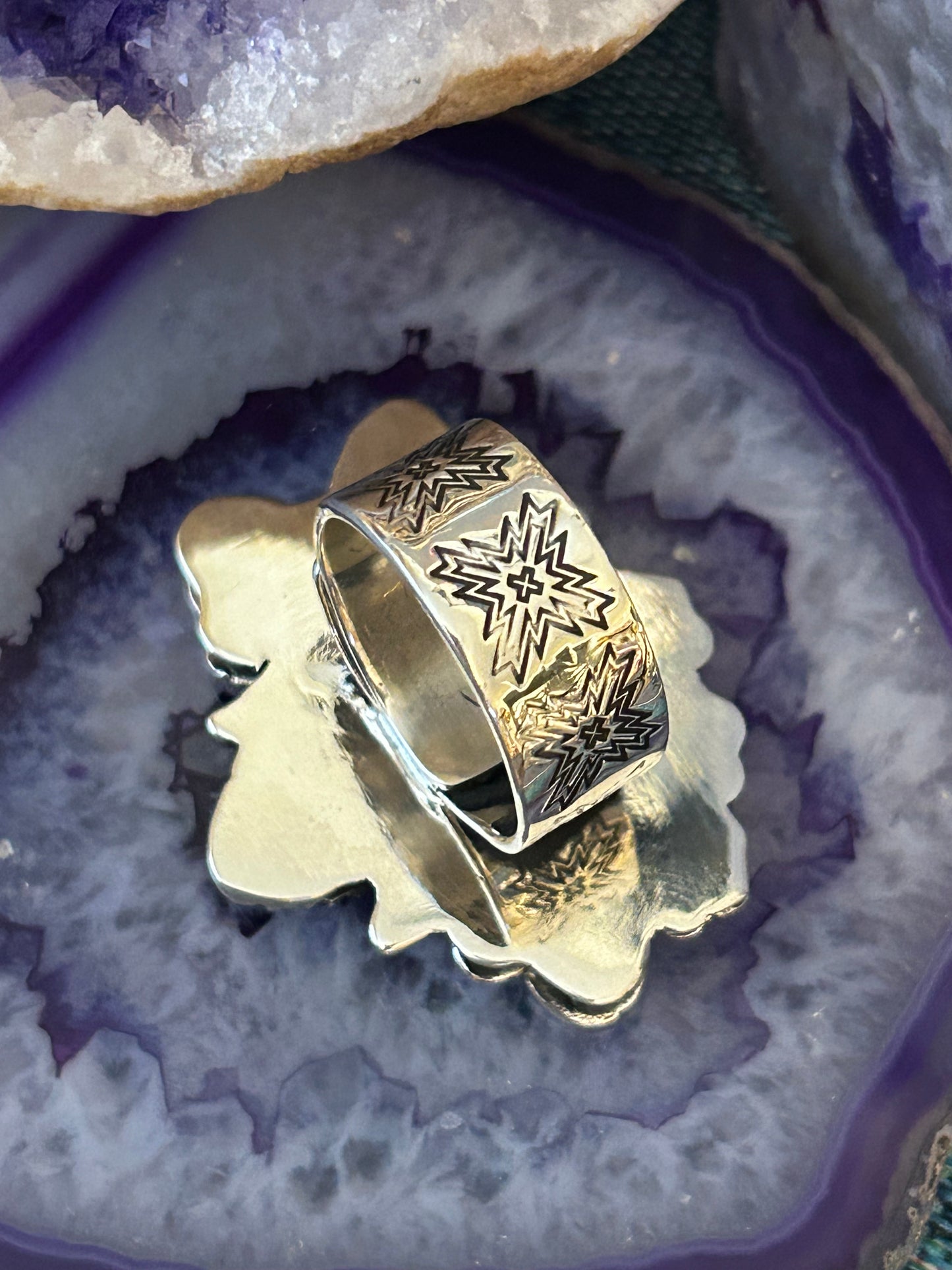 Sterling Silver Taxco Mexico Flower & Bee w/ Pink Zircon Heart Statement Ring
