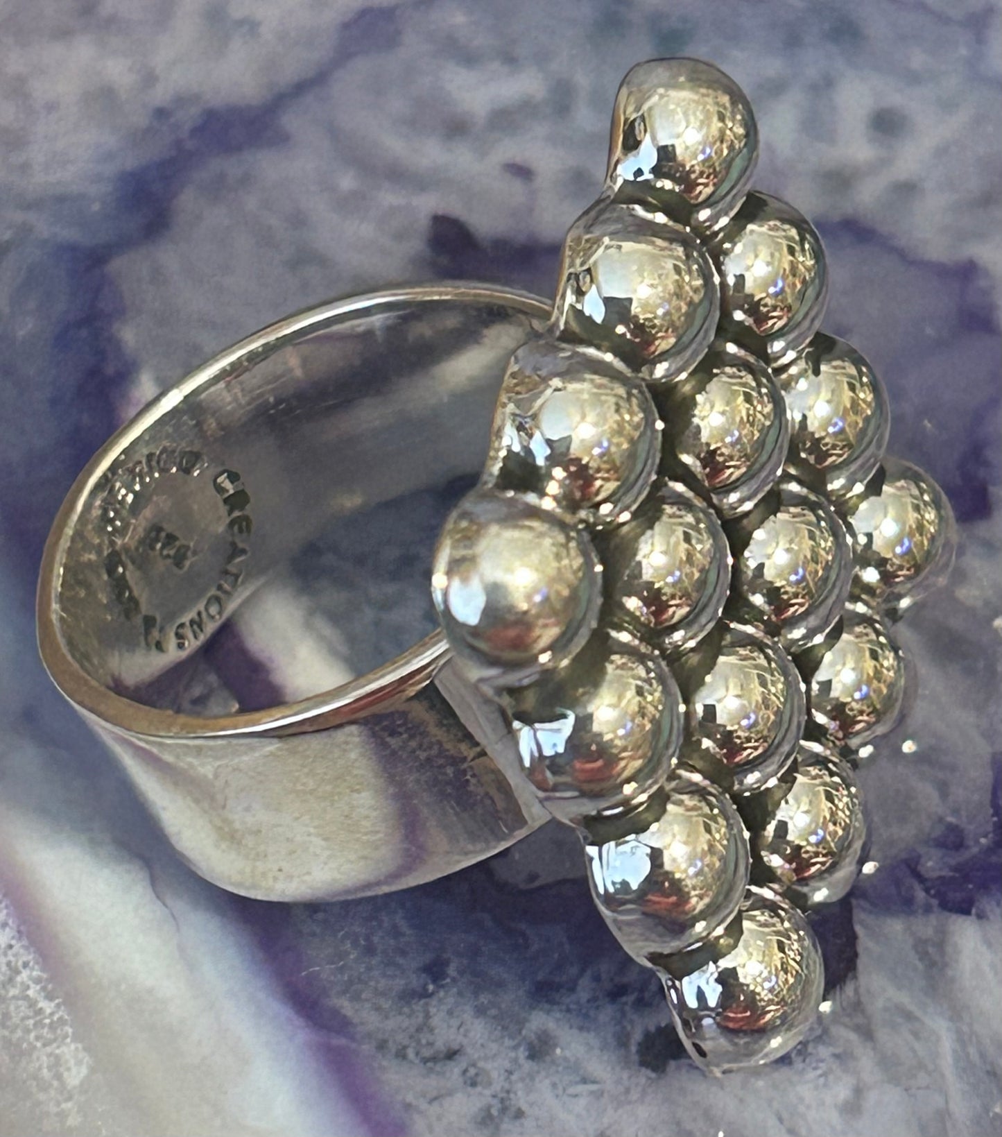Sterling Silver Taxco Mexico Large Square Balls Modernist Ring Adjustable