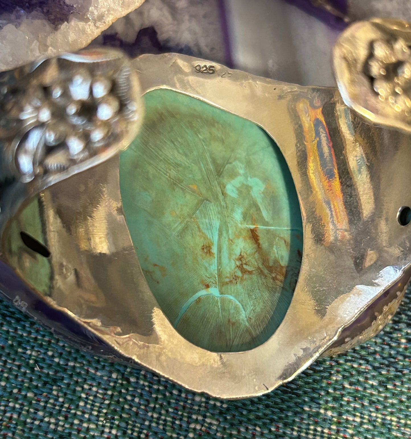 Sterling Silver Southwestern Large Turquoise & Coral Statement Cuff Bracelet