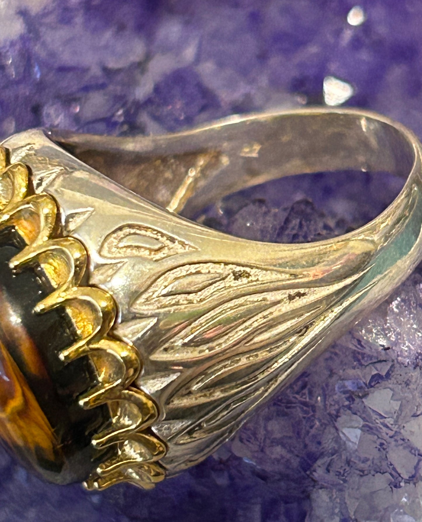 Sterling Silver And Natural Carved Amber Seeing Eye Ring • Size 10