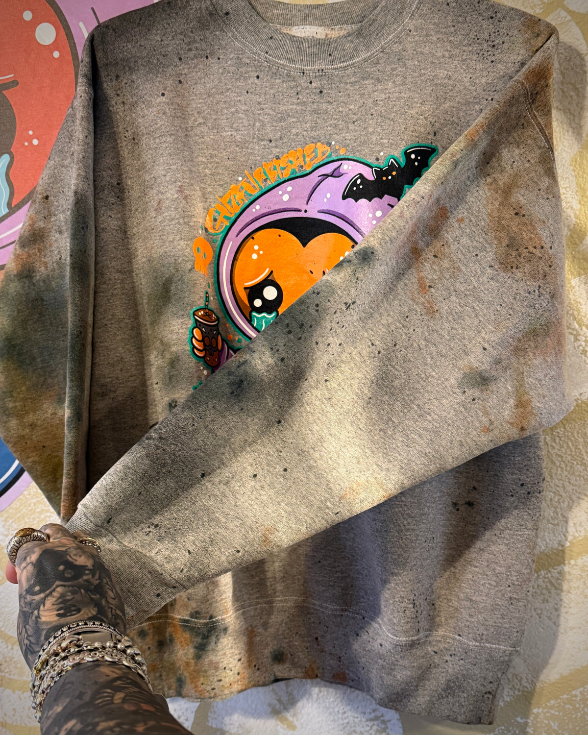 GuzFurbished SPOOKY SZN KID GRIMM Dyed Crewneck Sweatshirt • Large