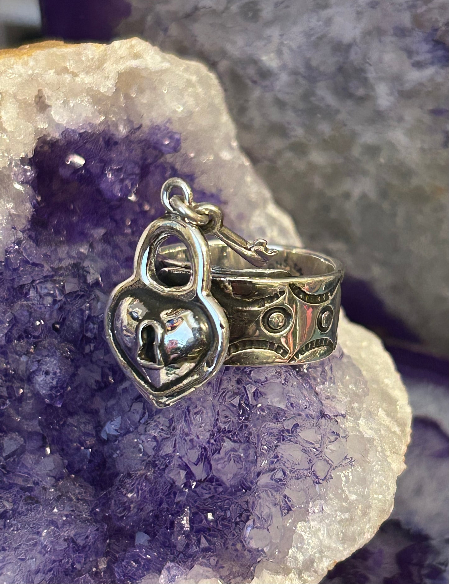 Sterling Silver Modern Taxco Mexico “Key To My Heart” Ring Adjustable