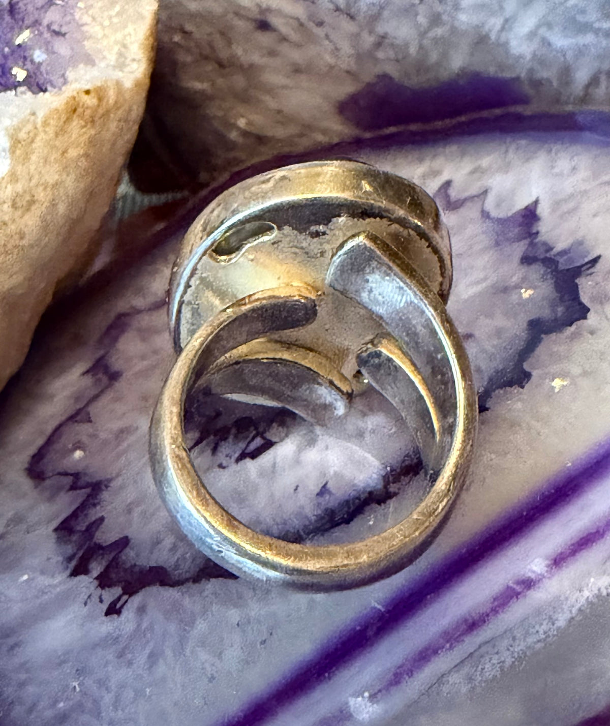 Vintage Sterling Silver Faceted Labradorite Chunky Statement Ring Adjustable