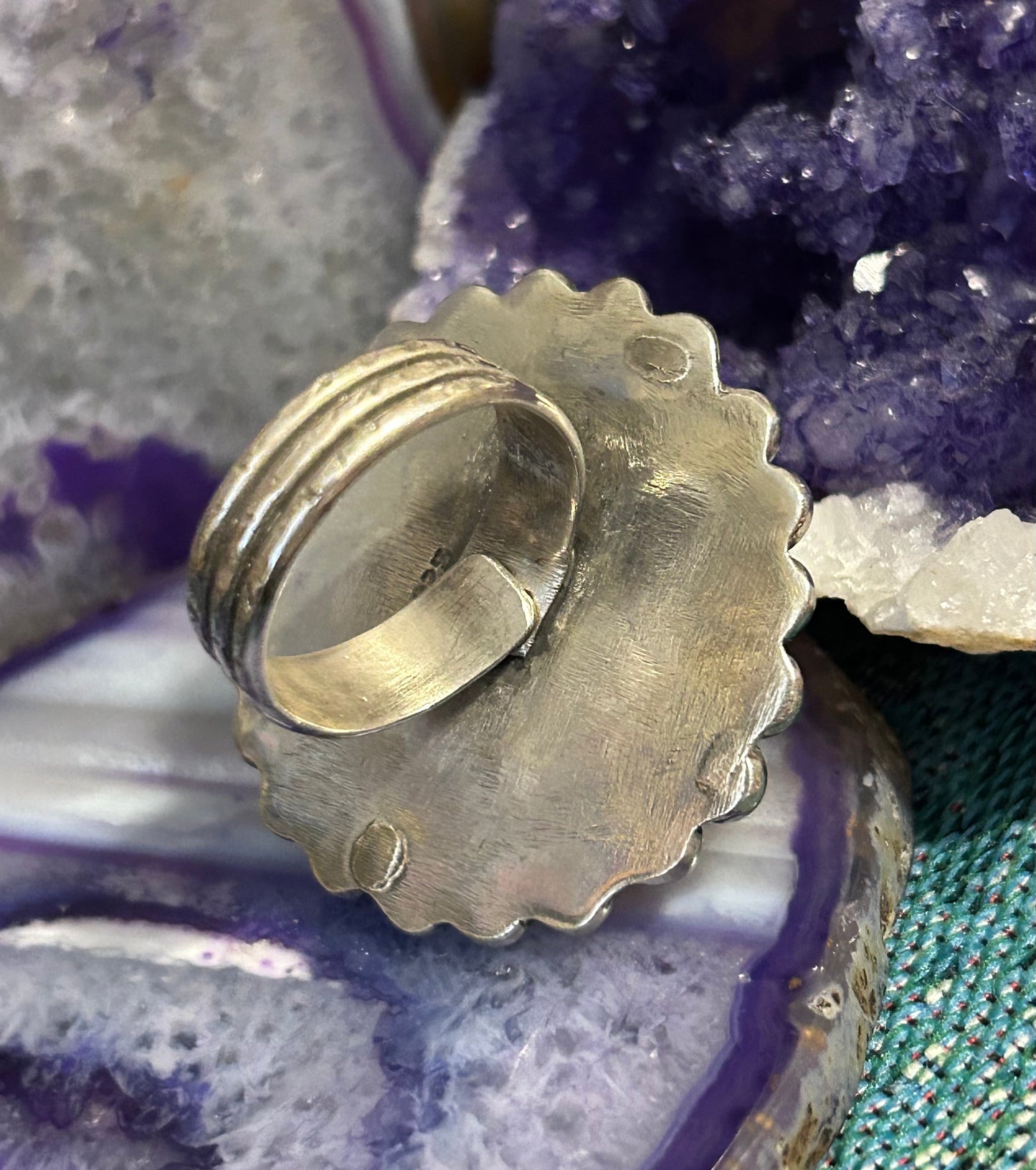 GuzFurbished Large Sterling Silver Dome Ring w 2tone• Adjustable