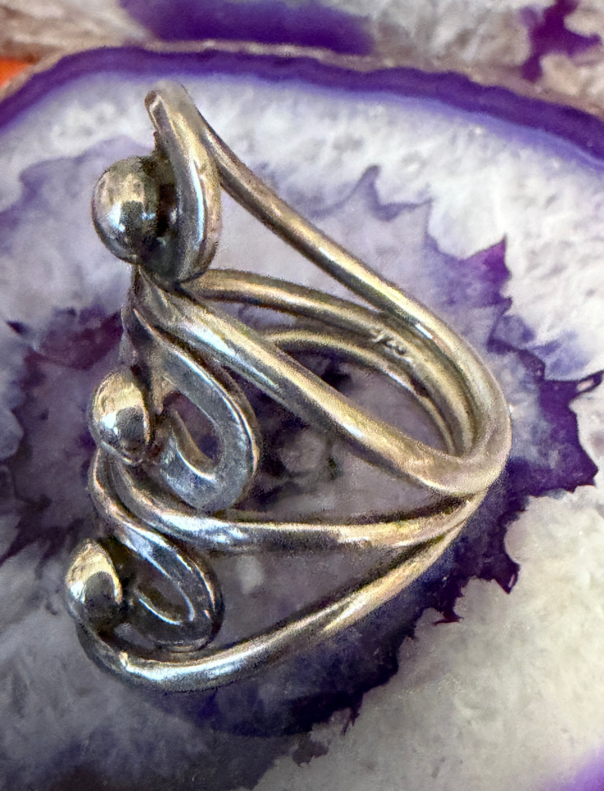 Vintage Estate Sterling Silver Wavy Swirl Dome Ball Ring Size 7
