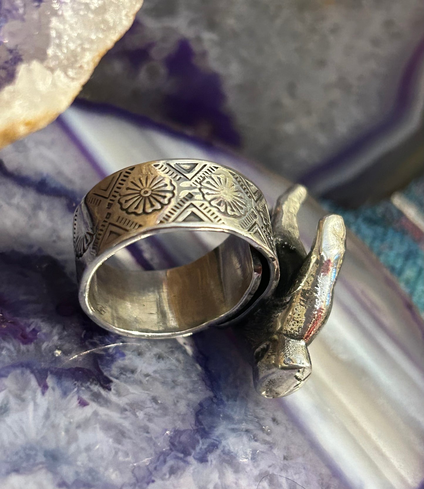 Sterling Silver Taxco Mexico Seeing Eye Protection Hand Oddities Ring Adjustable