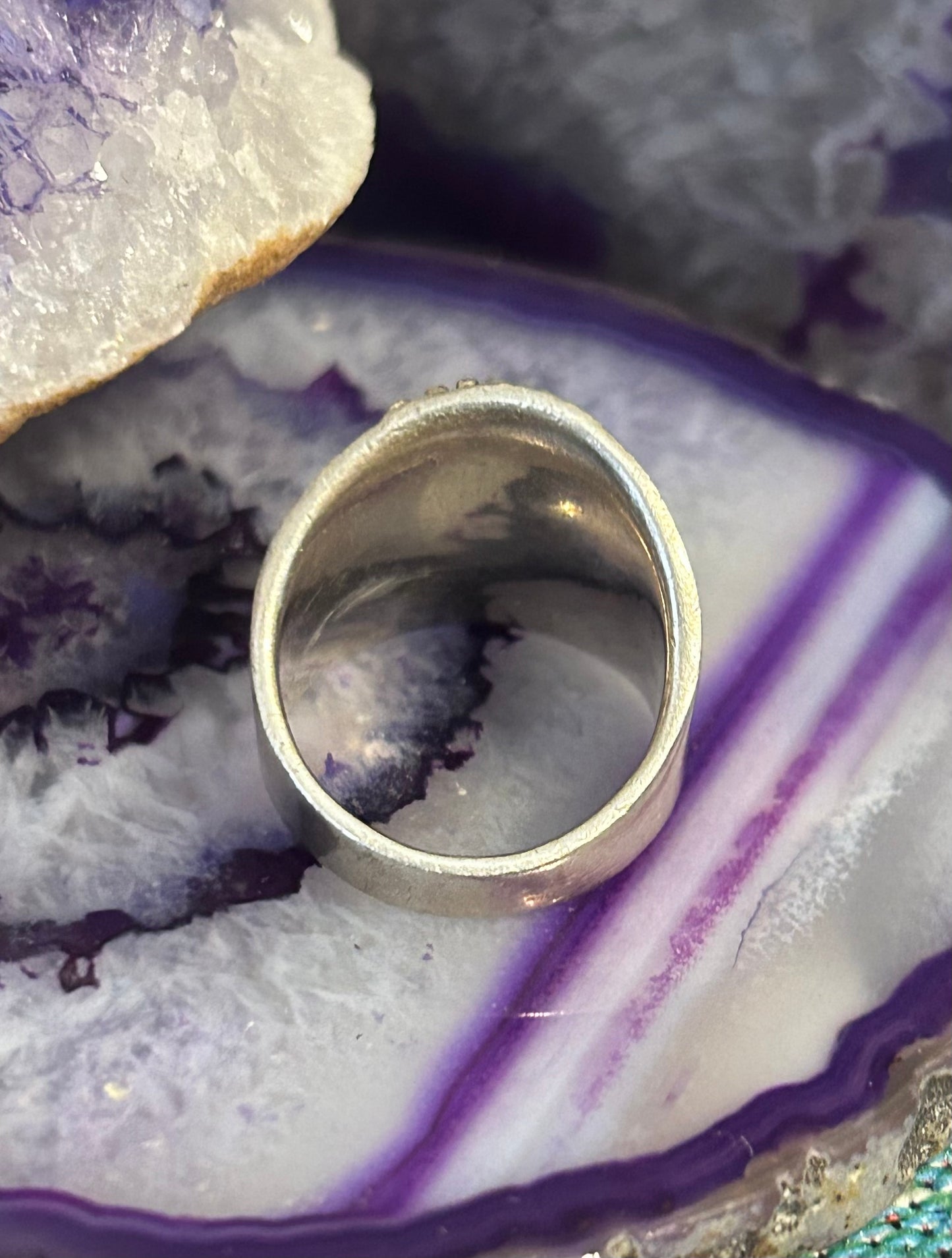Sterling Silver Vintage Modernist Abstract Wide Band Ring Size 7