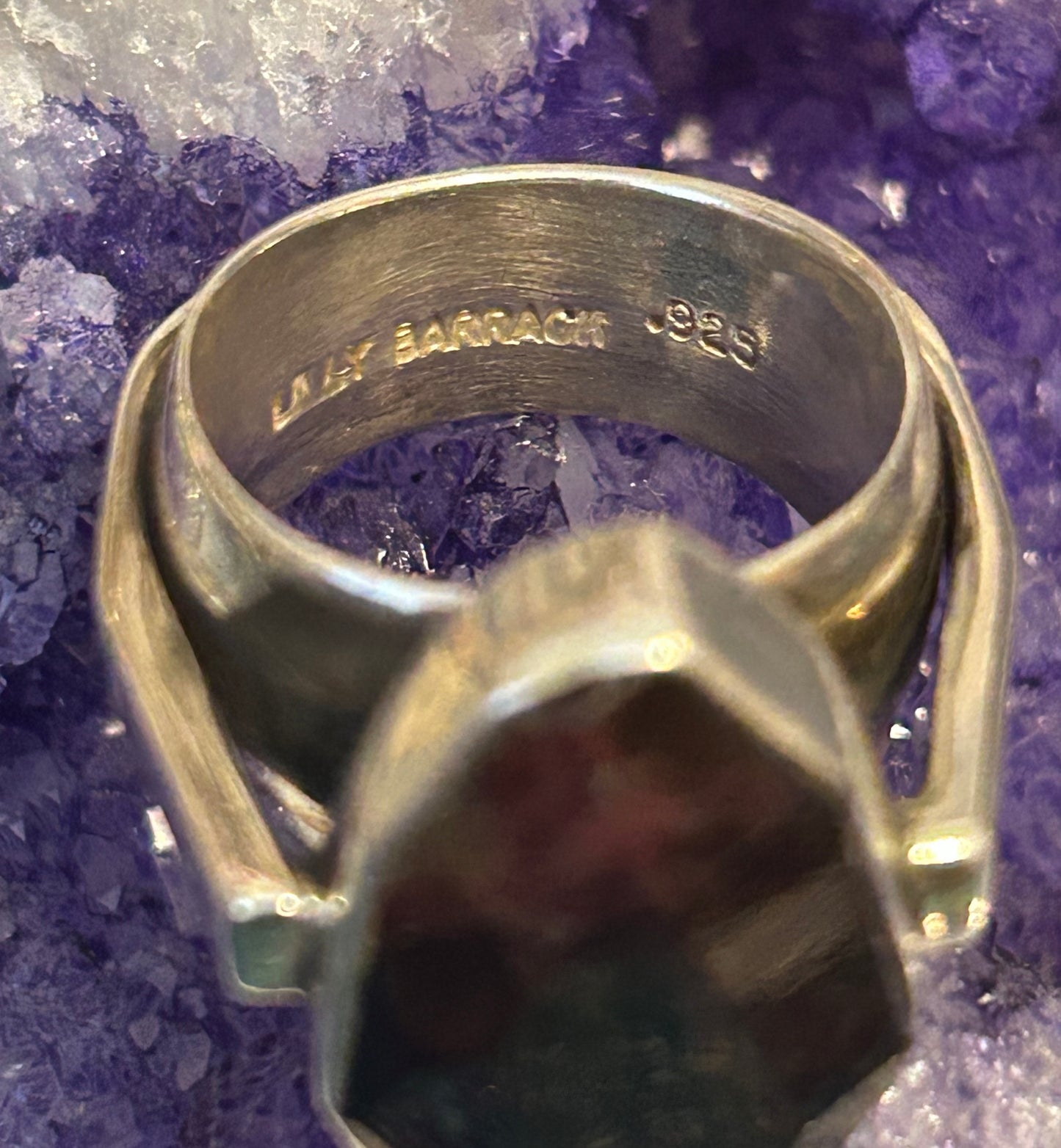 Sterling Silver Lilly Barrack Chunky Modernist Garnet Ring Size 9