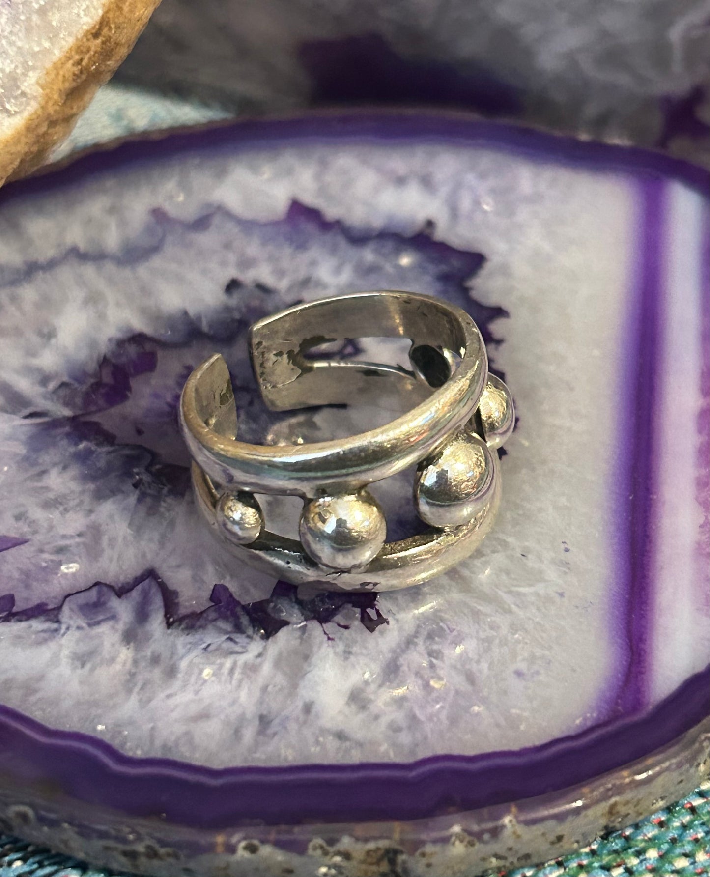 Sterling Silver Wide Ball Modernist Band Ring Size 8-10