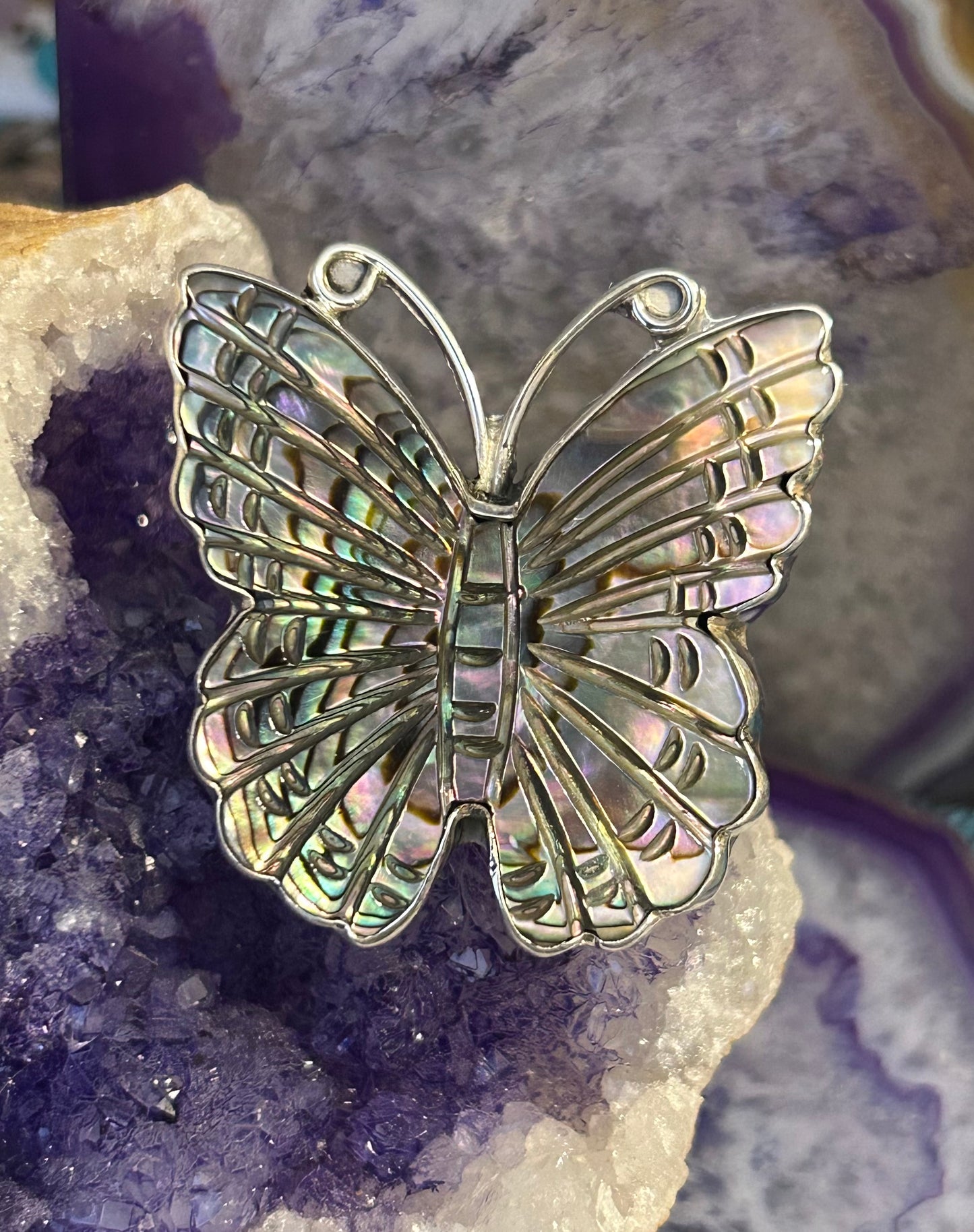 Sterling Silver Modern Taxco Mexico Abalone Butterfly Ring