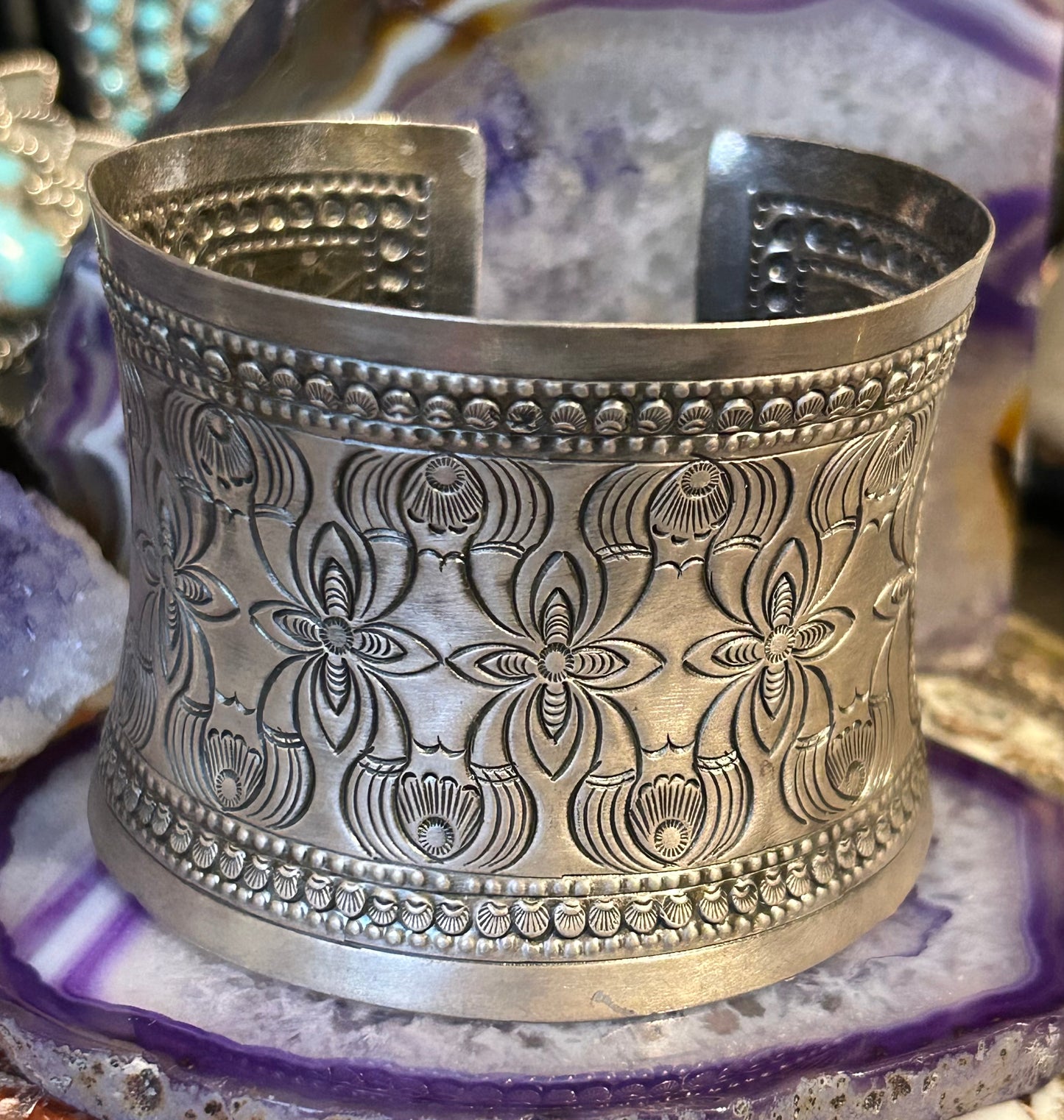 Vintage Sterling Silver Ornate Wide Cuff Bracelet