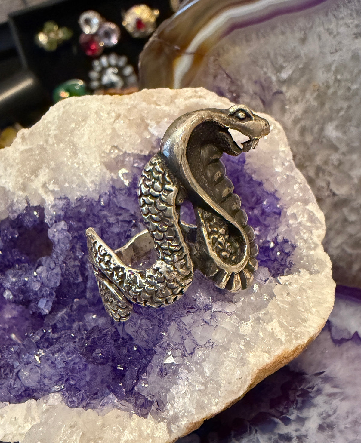 Sterling Silver Modern Taxco Mexico Large Cobra Snake Ring Sz 9-10