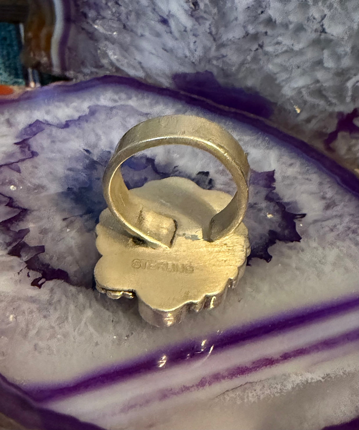 Sterling Silver Southwestern Purple Mojave, Cz, And Spiny Oyster Adjustable Ring
