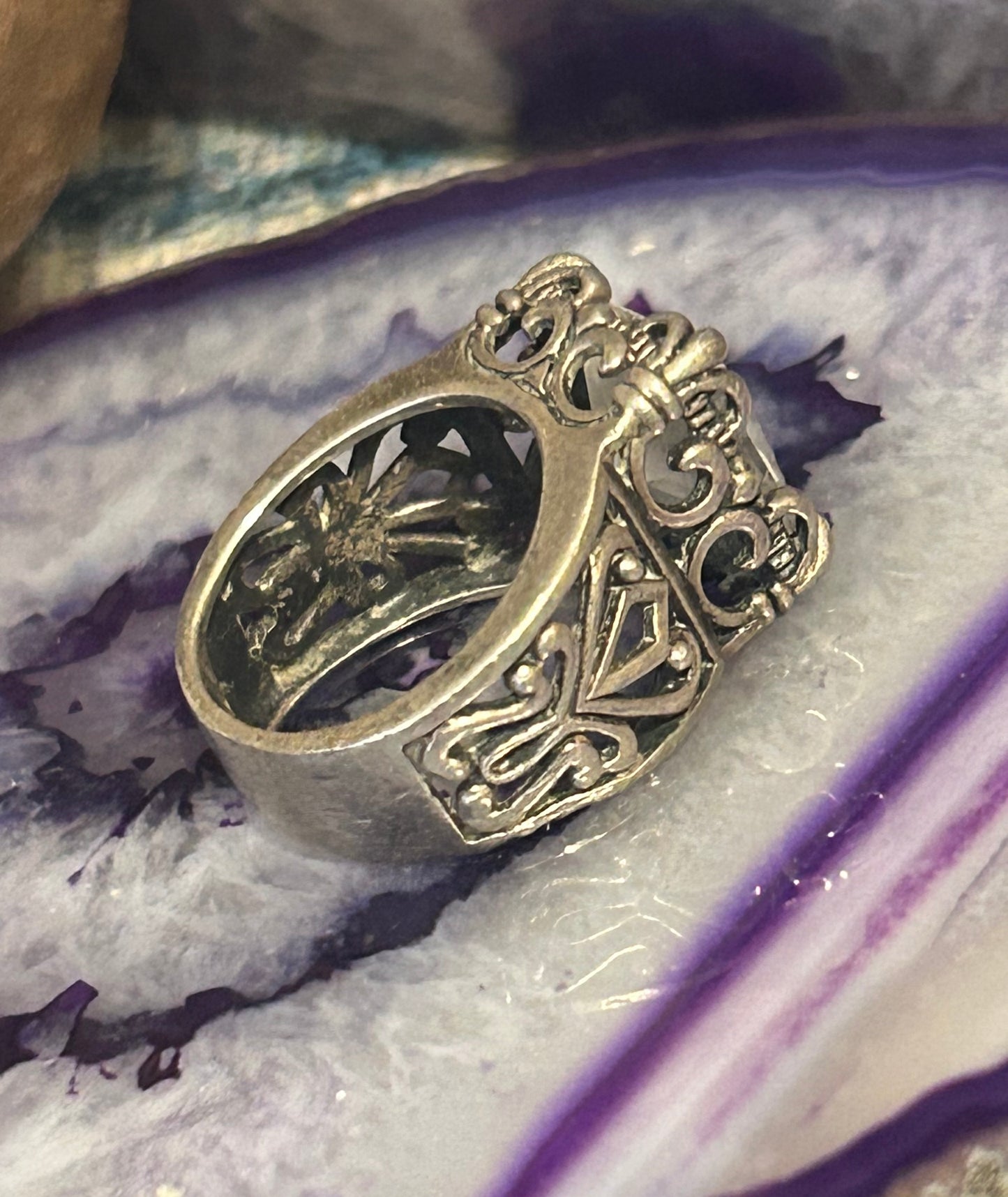 Silpada Vintage Sterling Silver Chunky CZ Filigree Ring • Size 5