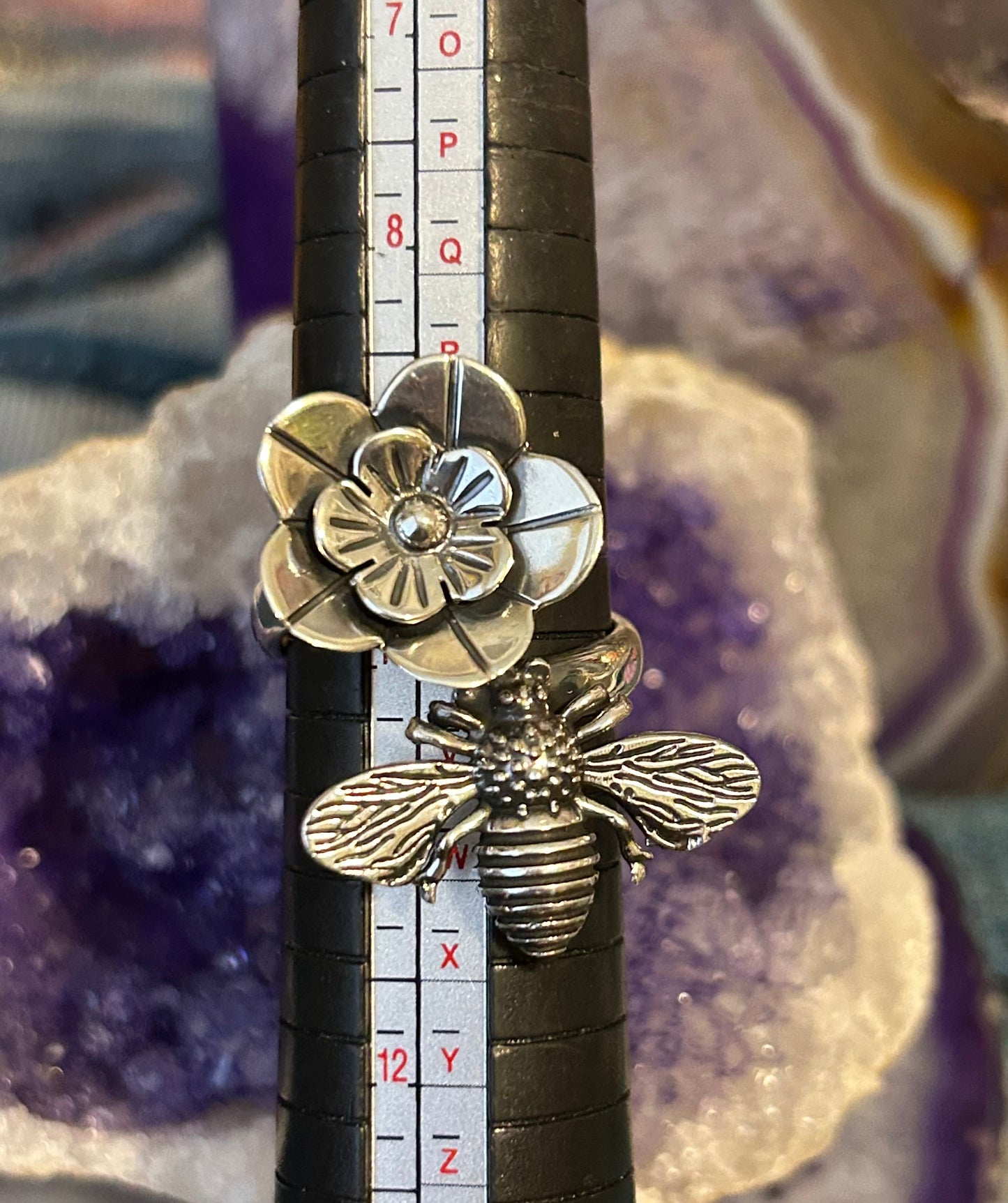 Sterling Silver Taxco Mexico Bee And Flower Bypass Ring Adjustable