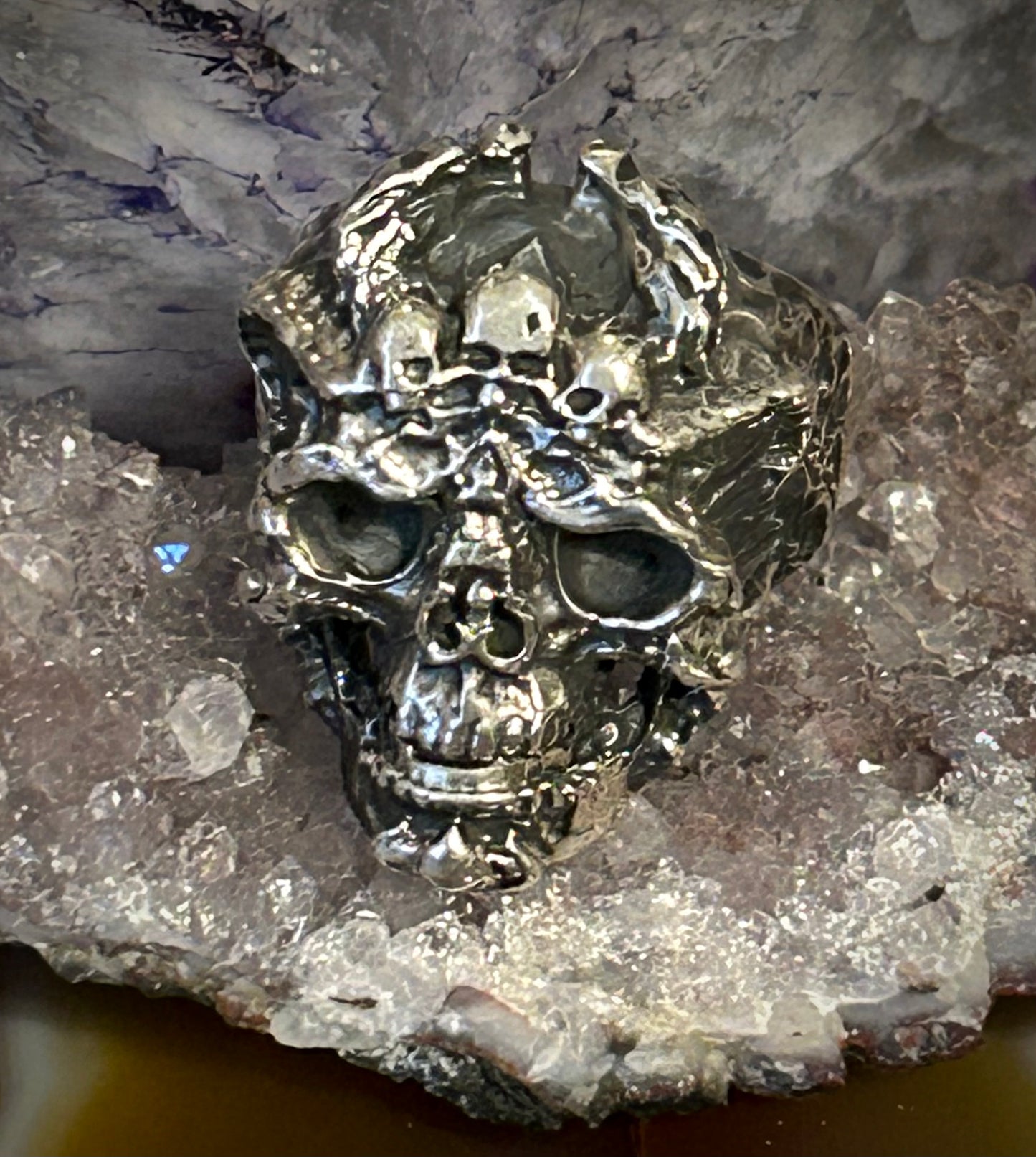 Sterling Silver Taxco Mexico Skull With Skulls Ring Size 10