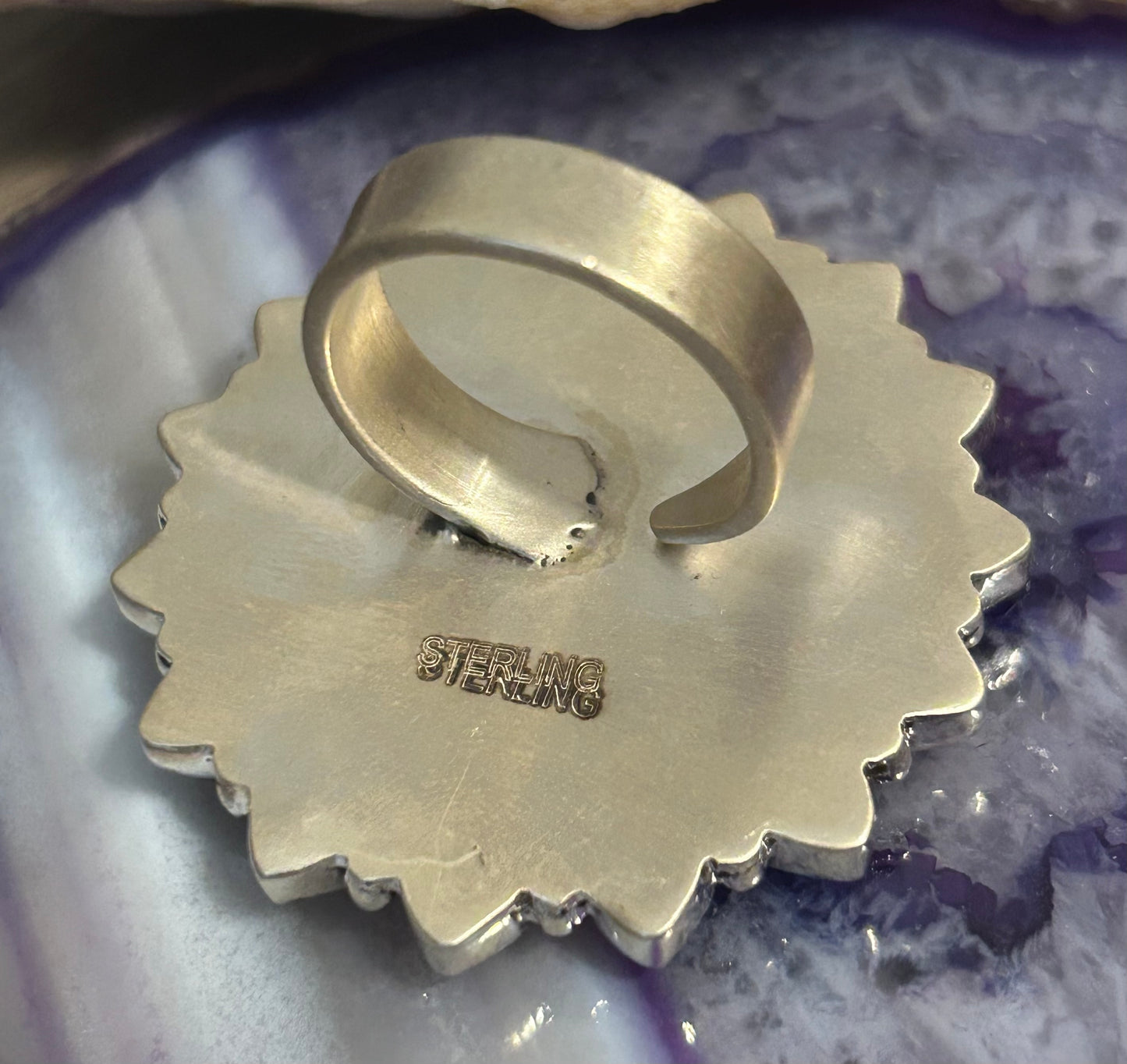 Sterling Silver Violet Dahlia Large Multi-Stone Ring Adjustable 7-9