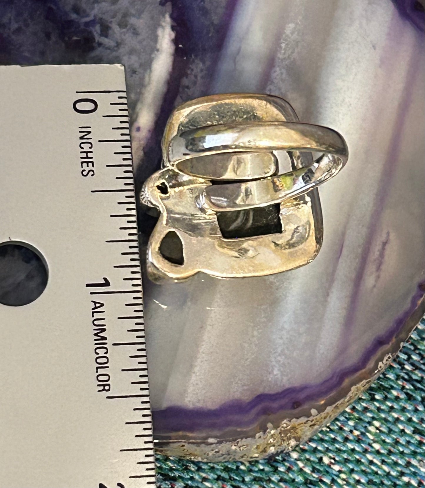 Sterling Silver 925 Druzy, Smokey Quartz, And Labradorite Adjustable Ring