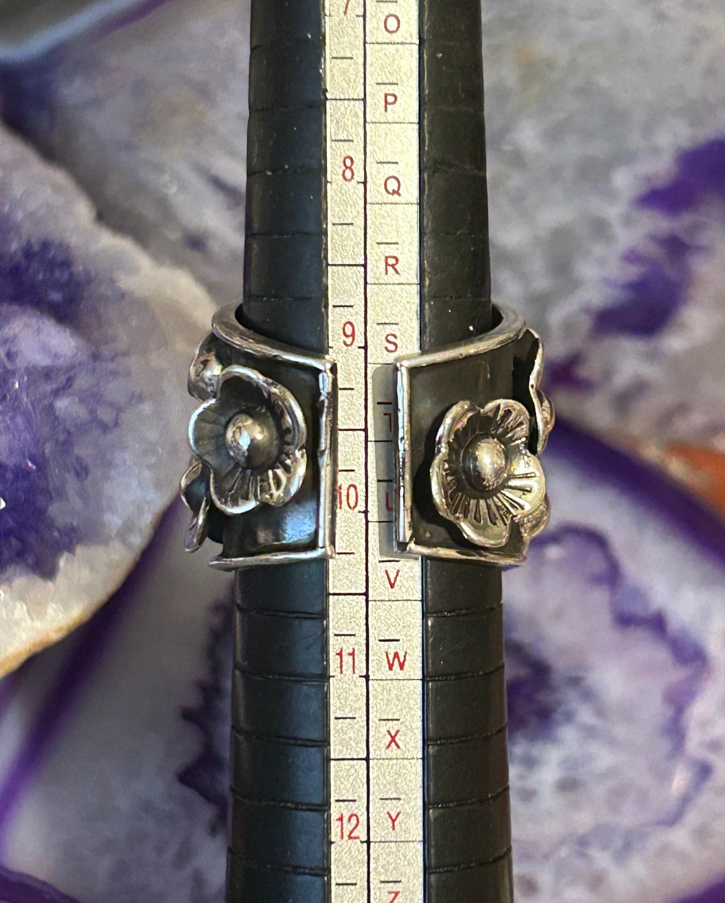 Sterling Silver Modern Taxco Mexico Ring With 3d Flowers Size 7.5-9.25