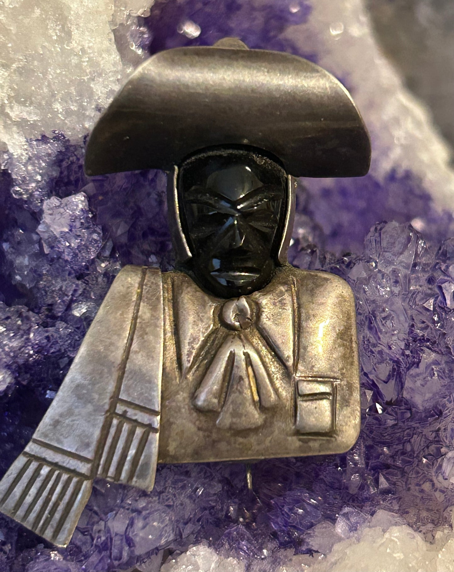 950 Silver Taxco Mexico Matador Mask Face Rare Brooch Pin