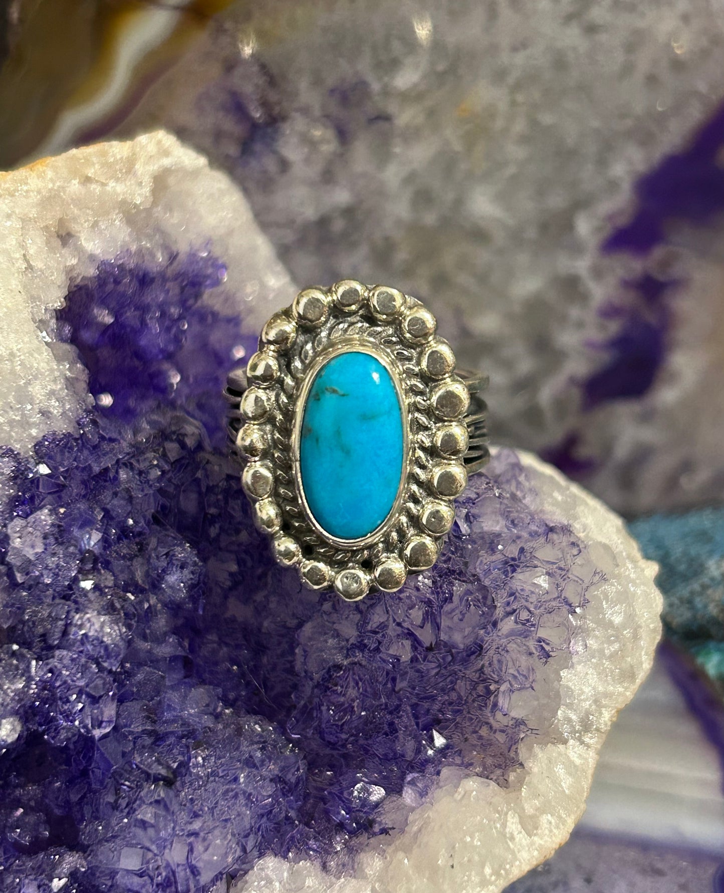 Sterling Silver Taxco Mexico Oval Turquoise Wide Wavy Band Ring Size 8