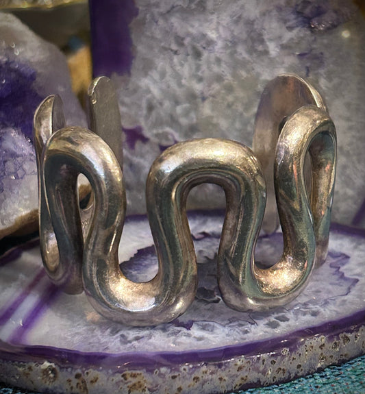 Vintage Sterling Silver Estate Mexico MWS Wavy Modernist Cuff Bracelet