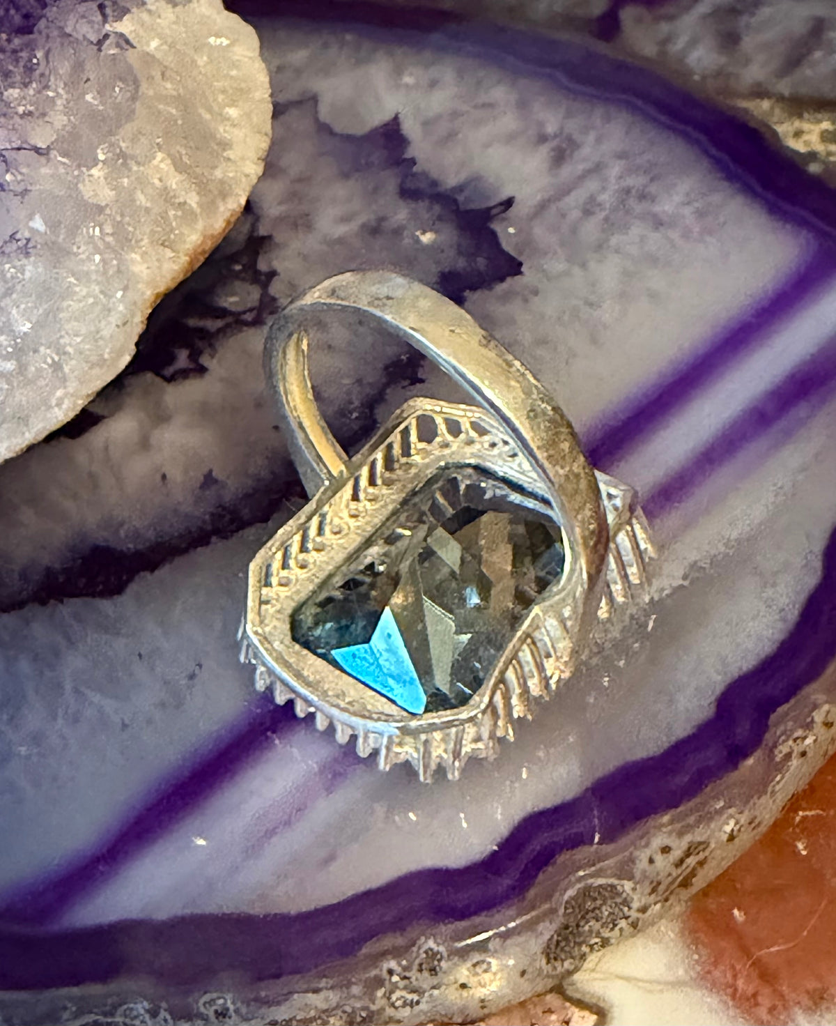 Modern Sterling Silver Large Mystic Topaz CZ Ring Size 6