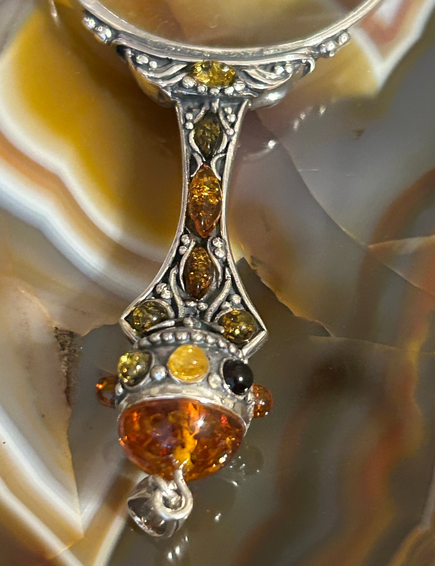 Sterling Silver & Baltic Amber Magnifying Glass Pendant