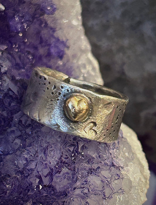GUZ LOVE NO.105 • 14K Gold/Sterling Silver “Apocalypse” Heart Band • Size 6.75