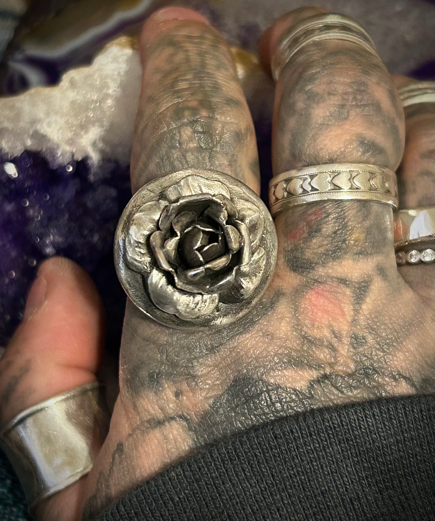 GUZ LOVE 1of1 Sterling Silver Round Rose Ring • Size 7