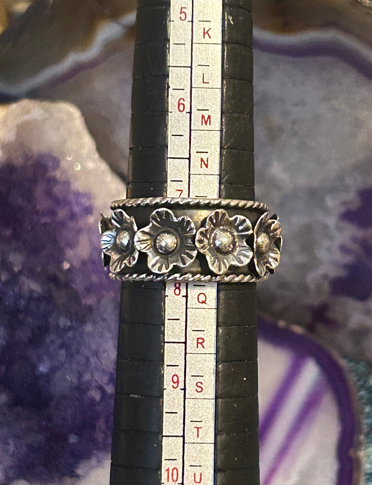 Sterling Silver Taxco Mexico Flower & Rope Band Ring Size 7-9