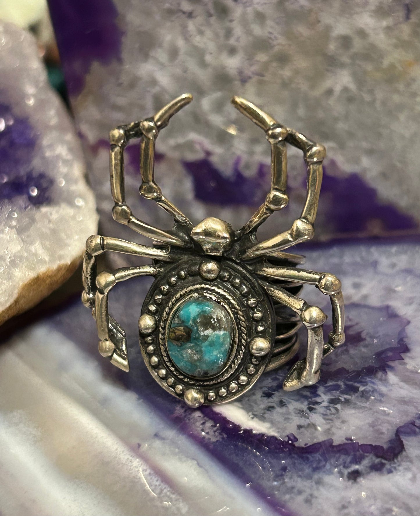 Sterling Silver Taxco Mexico Spider With Turquoise Ring Size 6-7