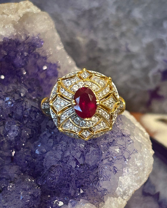 Vintage Gold Over Sterling Silver Ruby Ring Size 7