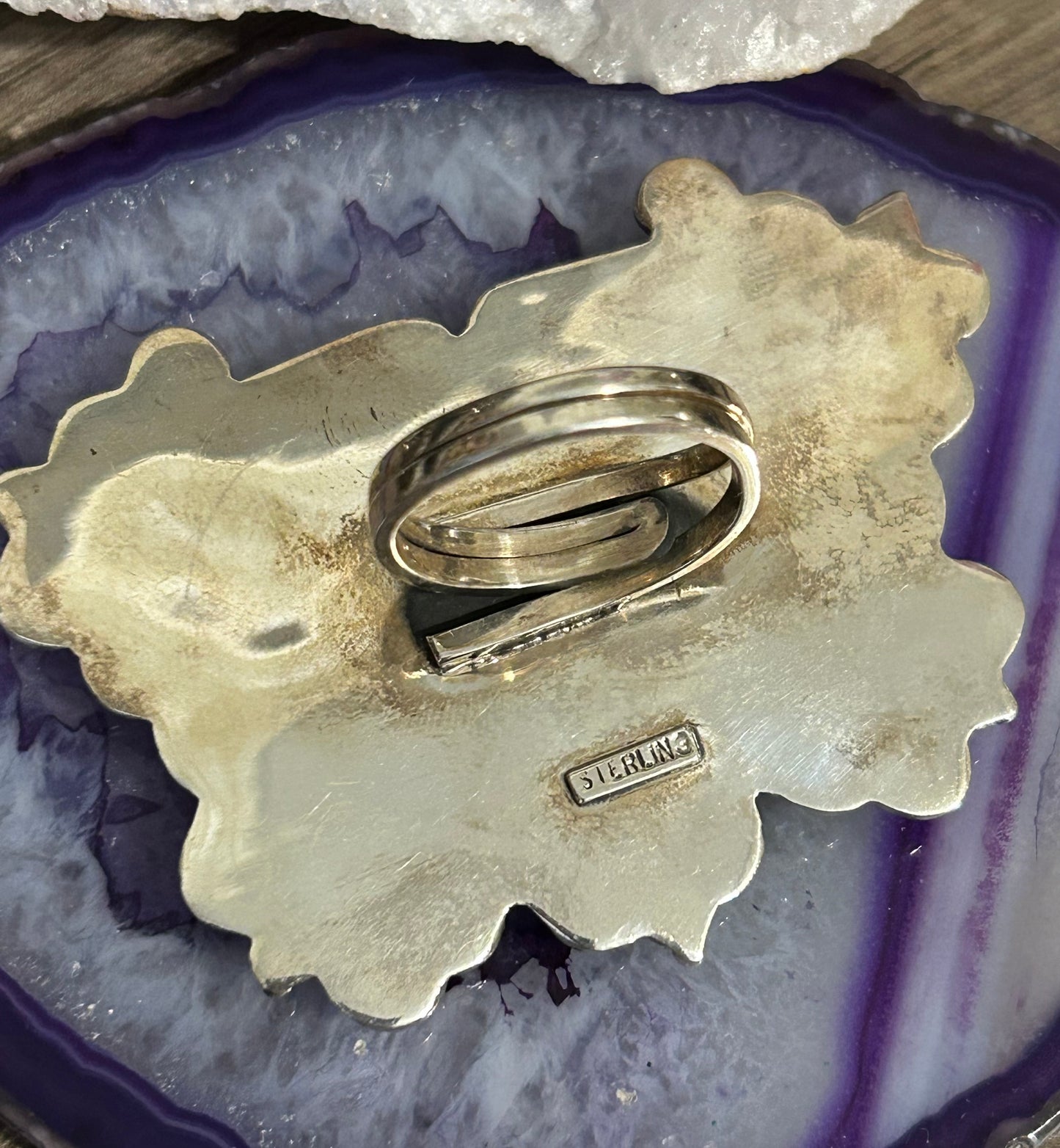 Sterling Silver & Purple Mojave Turquoise Statement Butterfly Adjustable Ring