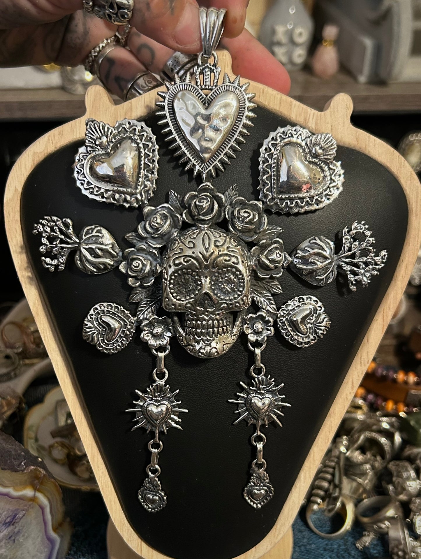 Sterling Silver Taxco Mexico HUGE Catrina Pendant