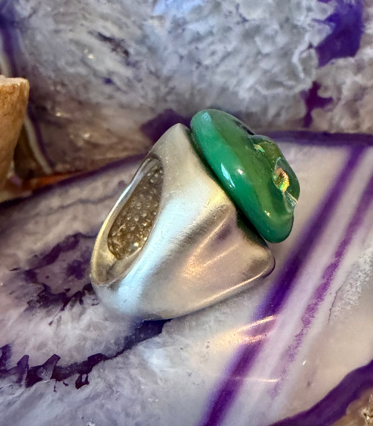 Vintage Estate Sterling Silver Dichroic Glass Dragon Eye Looking Ring Sz 6