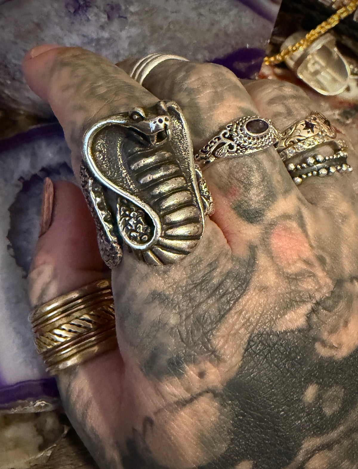 Sterling Silver Modern Taxco Mexico Large Cobra Snake Ring Sz 9-10